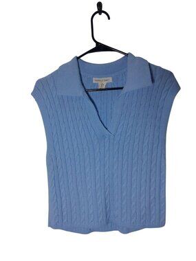 Happily Grey Light Blue Cable Knit Collared Sleeveless Sweater Vest Large